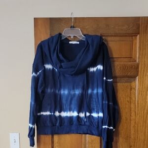 Navy and White Tie-Dye Cowl Neck Sweater